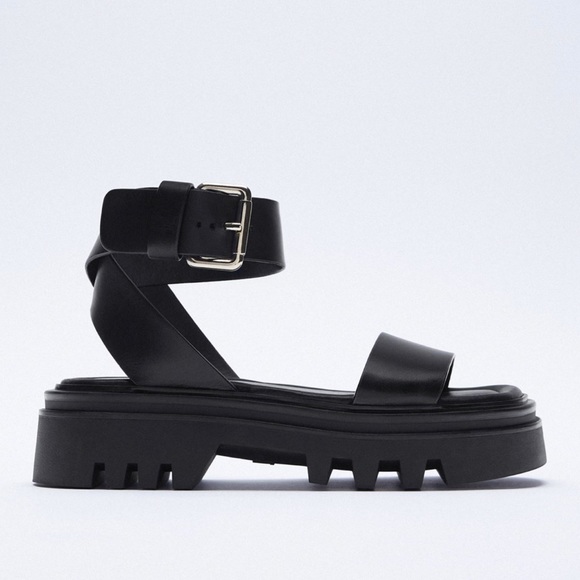 NWOT Zara Lug Sole Leather sandals - Picture 2 of 8
